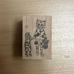 akamegane 木製スタンプ 猫 親子