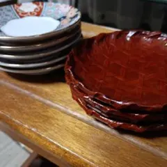 【国翁】色絵小皿5枚＋朱塗り菓子皿4枚セット 金縁 和食器 来客用