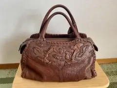 (美品)IBIZA ハンドバッグ 本革 パッチワーク・茶