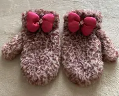 ミニーマウス ファーリボン付きピンクミトン