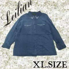 132〚Leilian レリアン〛 長袖シャツ ネイビー XLサイズのサムネイル