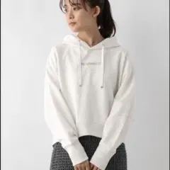 グローバルワーク　乾きやすいプリントクロップドパーカー　L ショート丈　杢グレー