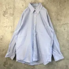 B1161古着　シャツ　長袖　ボタンダウン　青　白　90s Y2K