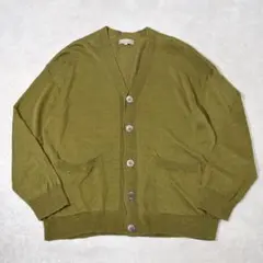 MARGARET HOWELL 麻 リネン ニット カーディガン M オリーブのサムネイル