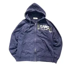 7AS3 BEAMS ジップアップパーカー　ネイビー　M 古着