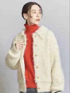 値下げ BEAUTY&YOUTH フェザーニット ライナーカーディガン ホワイト