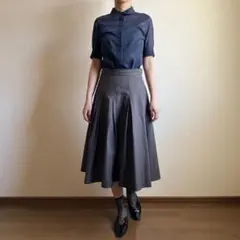 MARGARET HOWELL コットンシルクプリーツスカート ロング丈 焦茶