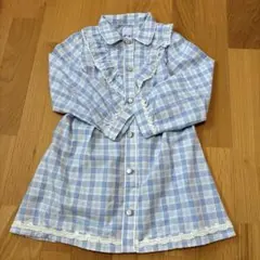 アクシーズファーム 水色チェック フリル付きワンピース 140㎝
