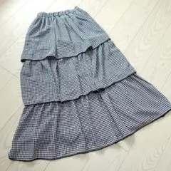 メリージェニー ギンガムチェック フリル ティアード ロングスカート 黒×白のサムネイル