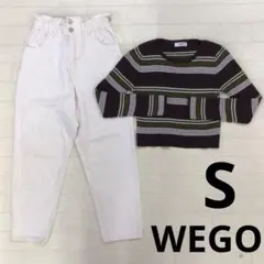 レディース　S トップス　ニット　ボーダー　パンツ　ロングパンツ　白　秋　冬