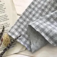 ◇0.5ｍ◇延長可能■■ニット生地■リバーシブル天竺ギンガム　ライトグレー