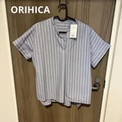 ORIHICA 青と白のストライプ 半袖シャツ Lサイズ
