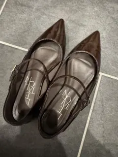 ルタロン　ポインテッドワンストラップフラット　ブラウン　22㎝