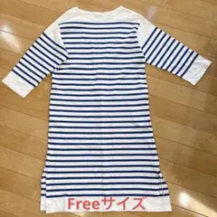 レディース青ボーダーワンピース七分袖春　FREAK'S STORE ファッション