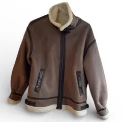 ライダースジャケット　ブラウン　フェイクムートン　ブルゾン　ジャケット
