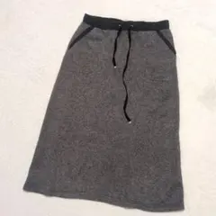 しまむら CLOSSHI ヘリンボーン柄 裏起毛 ロングスカート L グレー