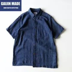 GAIJIN MADE 藍染め刺し子ストライプシャツ 2 インディゴ 半袖のサムネイル