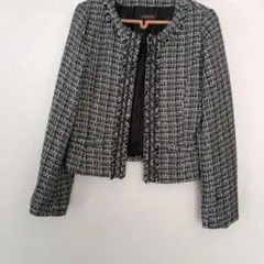 ノーカラーツイードジャケット ブラック・ホワイト