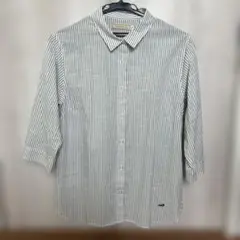 クロコダイル　グリーン　緑　ストライプシャツ　七分袖　新品
