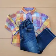 チェックシャツ＋デニム　男の子 90cm