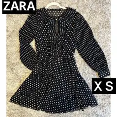 ZARA プリーツスカート仕様プリント柄ワンピース ドット ワンピース 黒