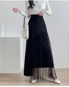 アシメレイヤード風チュールドッキングスカート