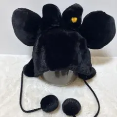 ミニーマウス　ポンポン付きファンキャップ　東京ディズニーリゾート　黒　ラメ