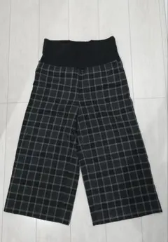 中古品　レディース　ワイドパンツ　焦げ茶色チェック柄