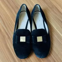 Cole Haan 黒 スエード リボンフラットシューズ　24.5㎝