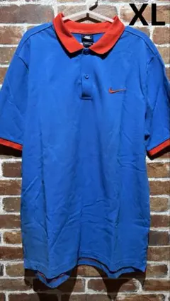 OOs NIKE ナイキ ワンポイントロゴ刺繍入 りポロシャツ青赤 XL