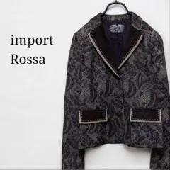 美品　インポートロッサ　ノーカラージャケットコート　ウール　花柄刺繍　44 美品 インポートロッサ ノーカラージャケットコート ウール 花柄