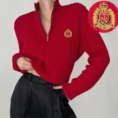 ケーブルニット ハーフジップ