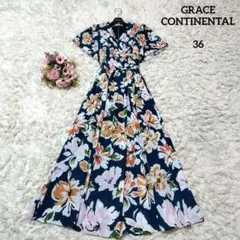 グレースコンチネンタル 花柄 ワンピース ボウタイ プリーツ ノースリーブ 36 グレースコンチネンタル 花柄 ワンピース ボウタイ プリーツ