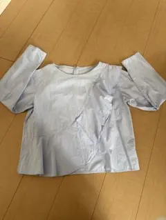 KBF+ 長袖 フリルブラウス ライトブルーのサムネイル