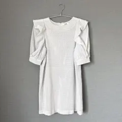 snidel フリル袖 膝丈ワンピース　シースルー　春夏　オケージョン　Mサイズ