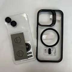 【MagSafe対応】iPhoneケースレンズ保護付き スタンド機能 ブラック