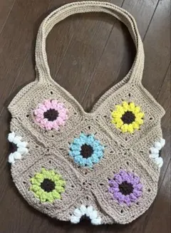 花モチーフ トートバッグ かぎ針編み