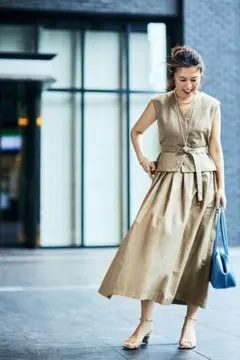 【新品】ミラオーウェン リネンブレンド ベストスカート セットアップ/ベージュ