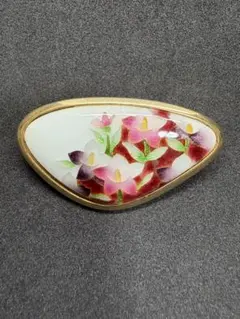 【美品】 七宝焼 ブローチ 花模様