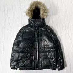 《Y2K お兄系》オールドユニクロ プレミアムダウンジャケット ファー 黒 光沢