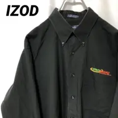 N-3733 IZOD アメリカ古着 ワークシャツ 長袖シャツ 黒シャツ L刺繍