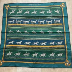 （美品）エルメス　グリーン系　馬と騎手のスカーフ 約65✖️65cm