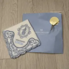 WEDGWOOD コットンハンカチ ホワイト/ブルー 未使用
