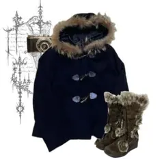 ファー ダッフルコート グランジ y2k 平成 00s ブラック