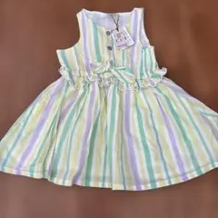 【petit main】★新品★フリル付き 黄色　ストライプ　ワンピース　90