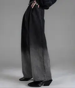 グラデーションブラック ワイドデニムパンツ