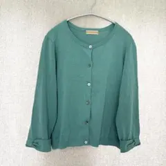 美品✦ENRICODOMANI コットンカーディガン L グリーン 袖リボン