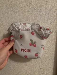 ジェラートピケ　いちご柄 ポーチ