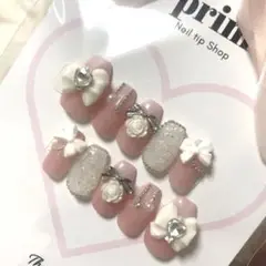 ネイルチップ ガーリー 白 リボン