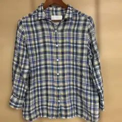 23区　LIBECO コラボ　長袖ネルシャツ 青黄チェック柄